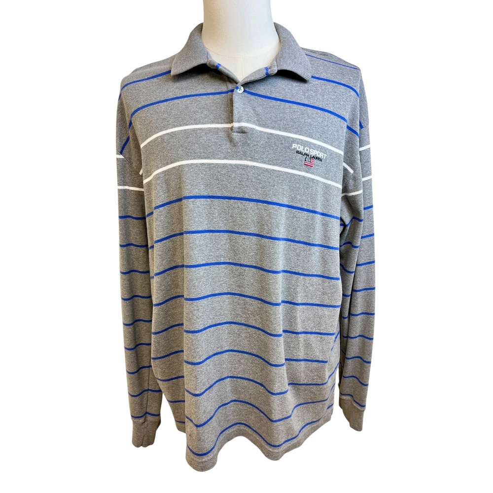 POLO Sport Ralph Lauren Long Sleeve Polo Rugby Mens XL Stripe Vintage 90s Prep